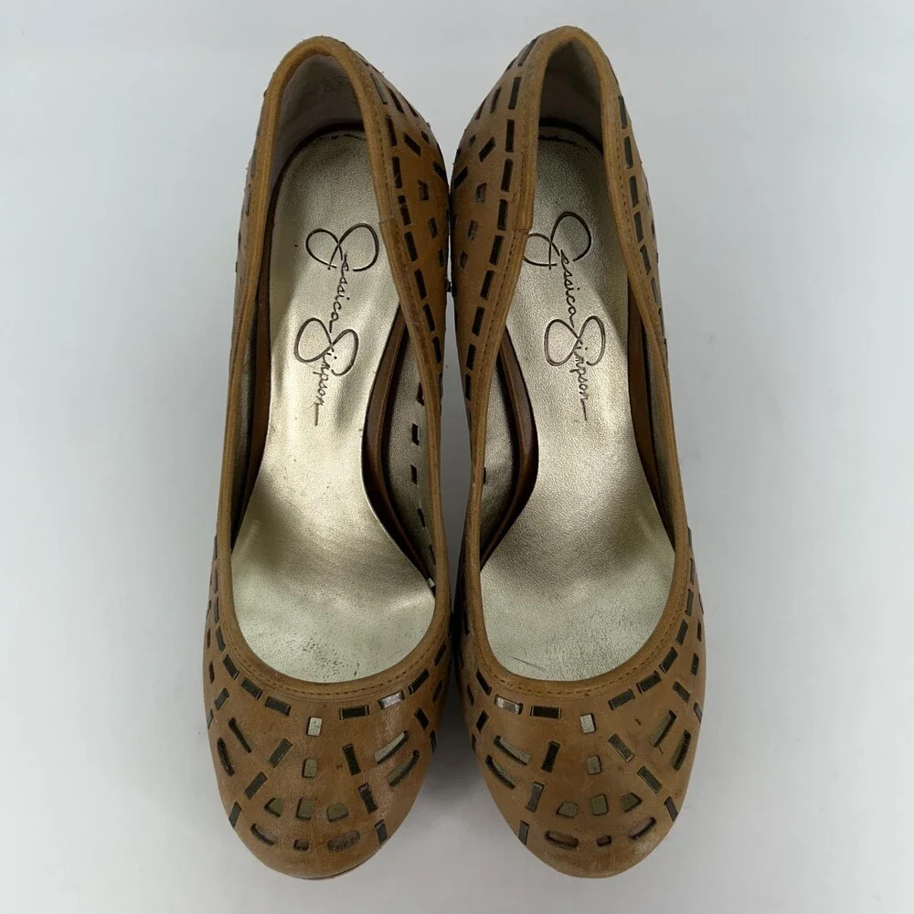 Jessica Simpson Shoes Womens Size 8 Brown Tanealy Leather Cutout Platform Pumps